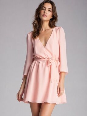 NWT Bebe belle blush sleeve 100% silk dress XS 0 2